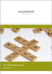 Volkswagen Groups uppförandekod säger ironiskt nog "Know" "Follow" Rules" på framsidan. Som hållbarhetskonsult gråter man en skvätt.